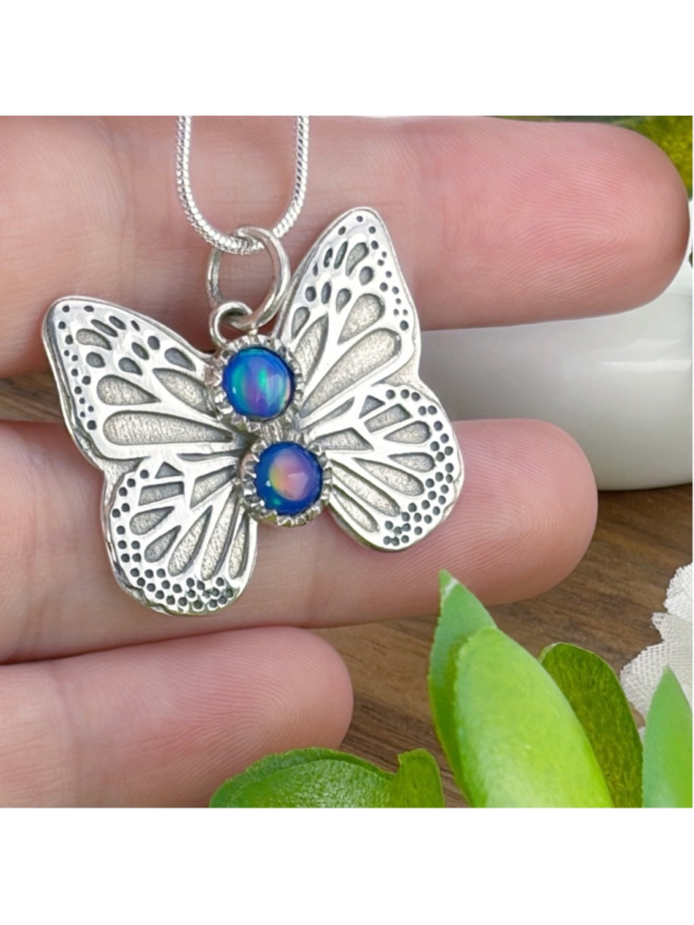 Sterling Silver 925 Opal Butterfly Pendant Southwest Blue Purple Colorful New - Picture 3 of 8
